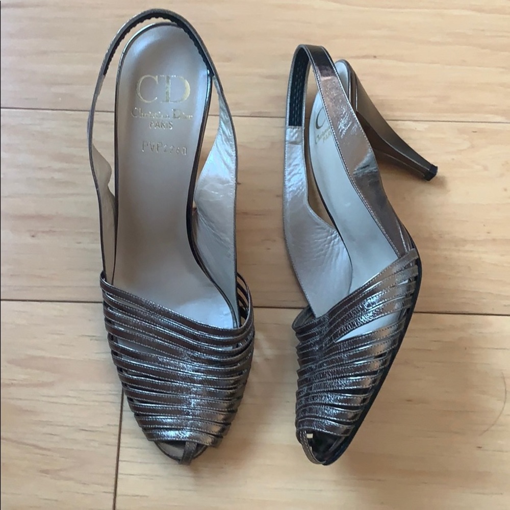 Christian Dior silver slingback heels
